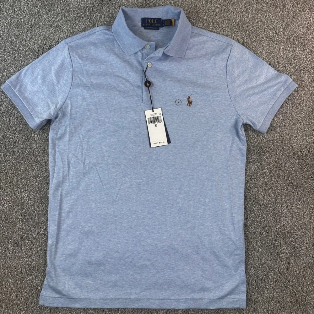 Polo Ralph Lauren Polo Shirt Mens Small Blue Custom Slim Fit Pony Knit NEW